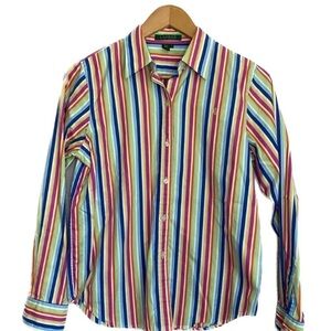LAUREN Ralph Lauren‎ Bright Multicolored Striped Button Down Shirt in Size Small
